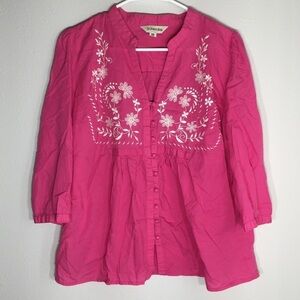 Women’s St Johns Bay Blouse Boho Embroidery Beachy